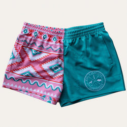 PCA Two Tone Footy Shorts - Aqua Aztec