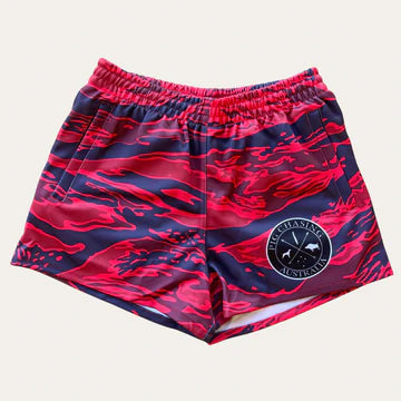 PCA Footy Shorts - Tiger Stripe ZIP Pockets Footy Shorts - Red