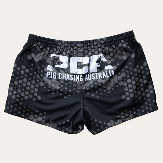 PCA Footy Shorts - HONEYCOMB - Black/Grey