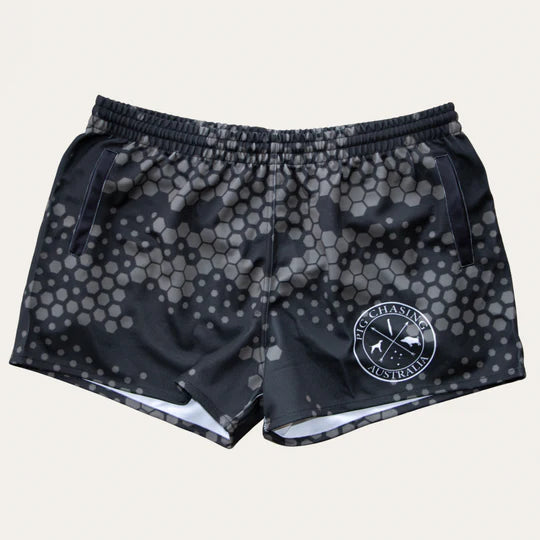 PCA Footy Shorts - HONEYCOMB - Black/Grey