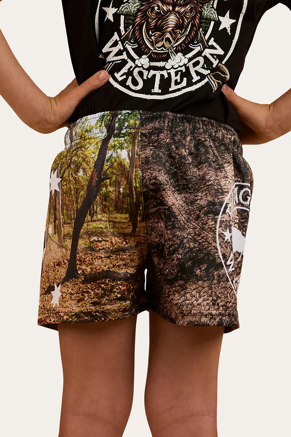 RINGERS WESTERN Out Bush Kids Footy Shorts - Black / Multi