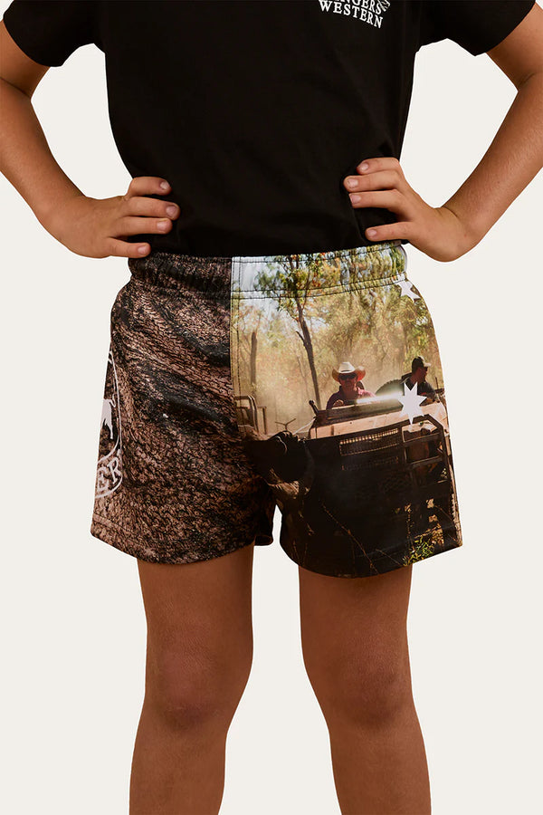 RINGERS WESTERN Out Bush Kids Footy Shorts - Black / Multi
