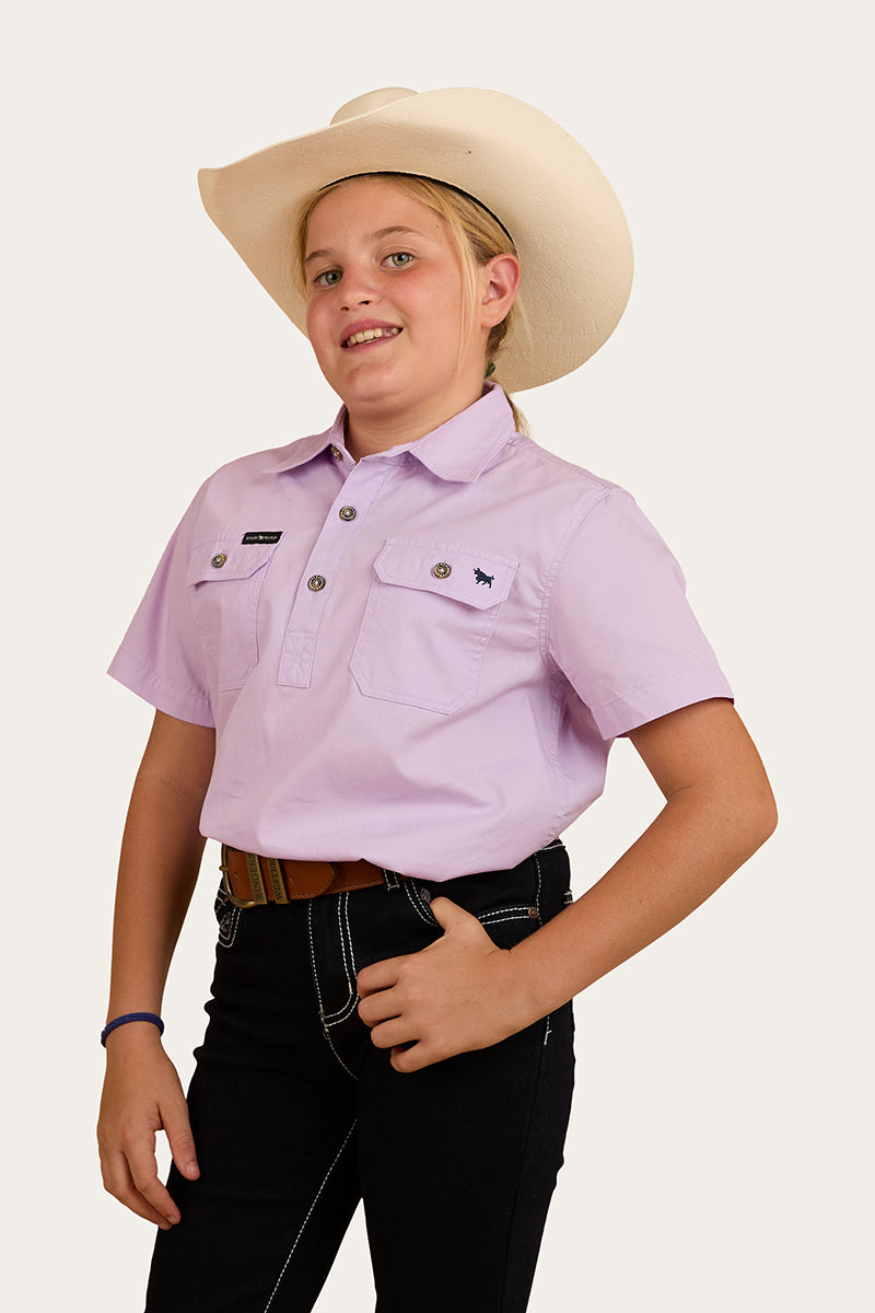 RINGERS WESTERN Ord River Kids Half Button Short Sleeve Work Shirt - Lavender