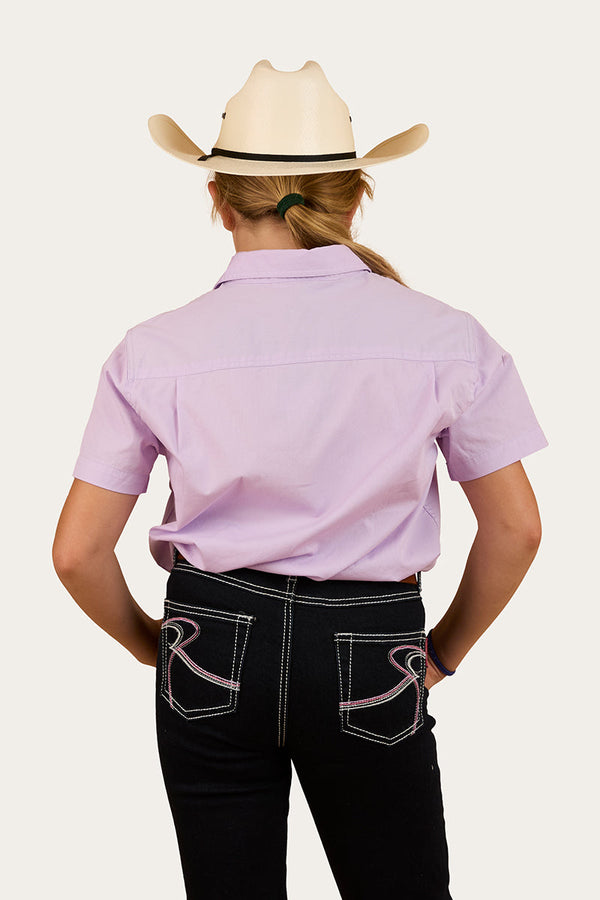 RINGERS WESTERN Ord River Kids Half Button Short Sleeve Work Shirt - Lavender
