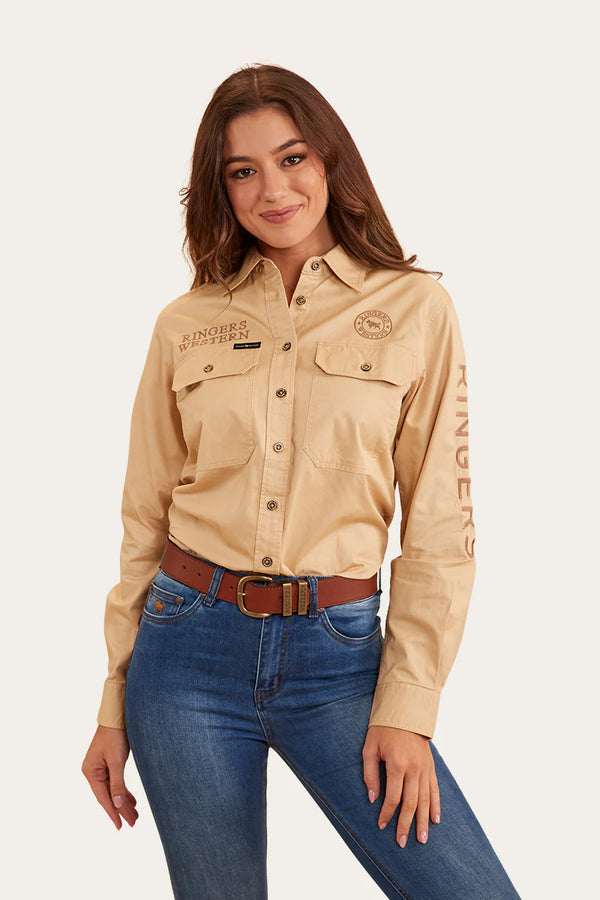 RINGERS WESTERN Signature Jillaroo Womens Full Button Work Shirt - Dark Sand / Clay