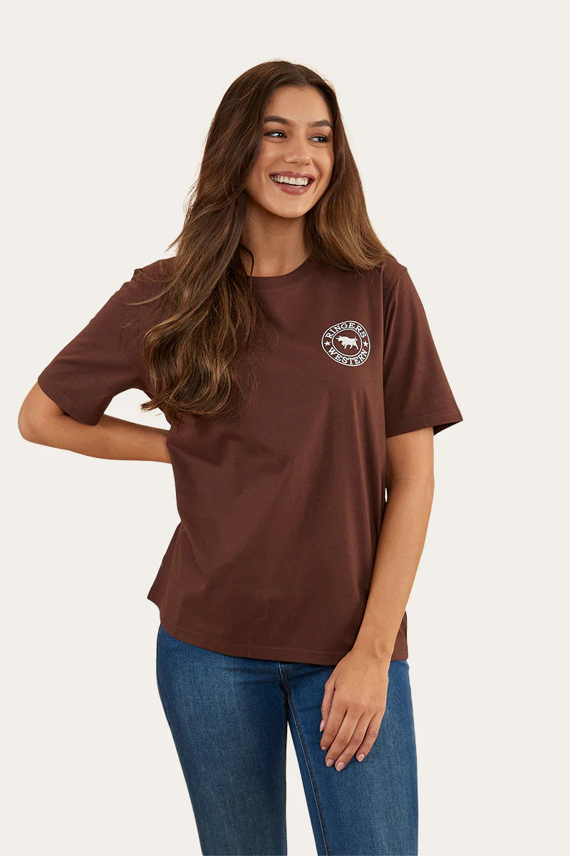 RINGERS WESTERN Signature Bull Women's Loose Fit T-Shirt - Chocolate / White