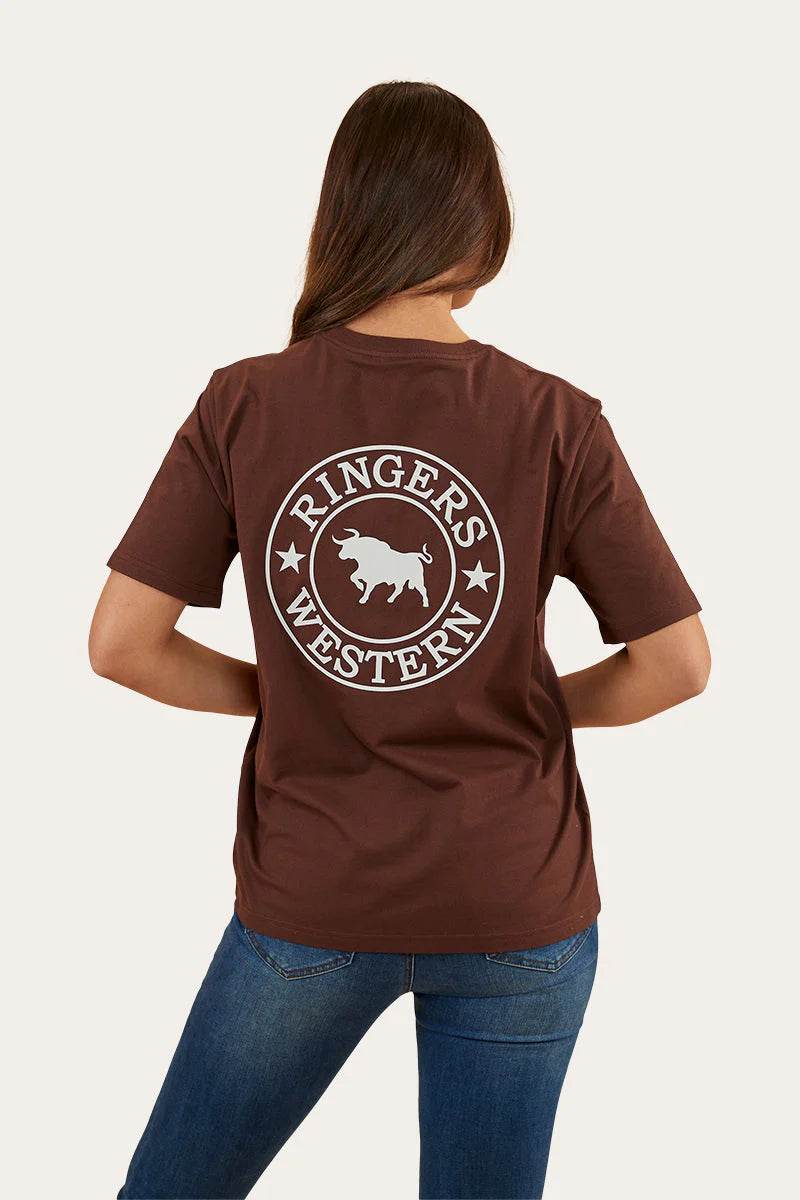 RINGERS WESTERN Signature Bull Women's Loose Fit T-Shirt - Chocolate / White