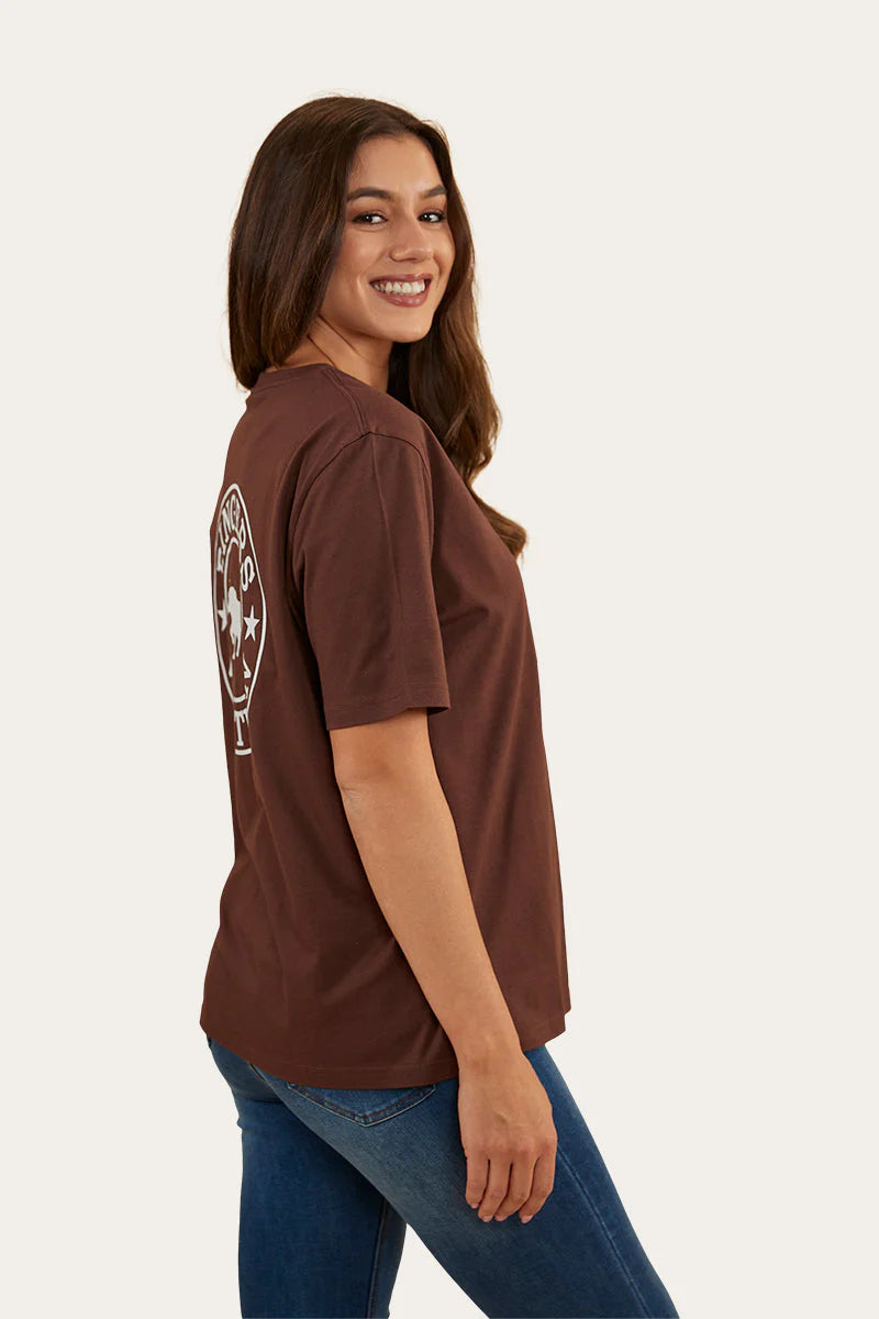 RINGERS WESTERN Signature Bull Women's Loose Fit T-Shirt - Chocolate / White