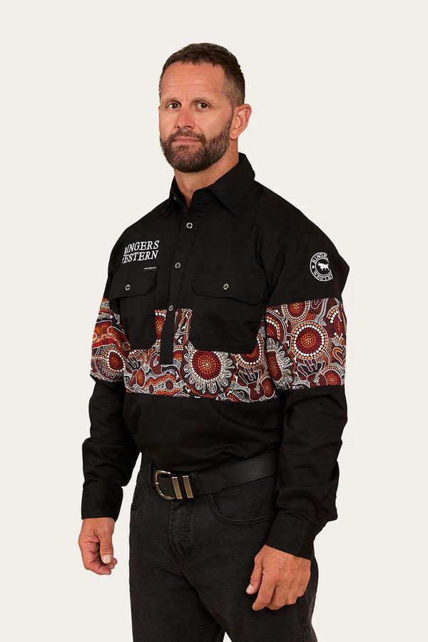 RINGERS WESTERN Walkabout Warrior Mens Half Button Work Shirt- Black