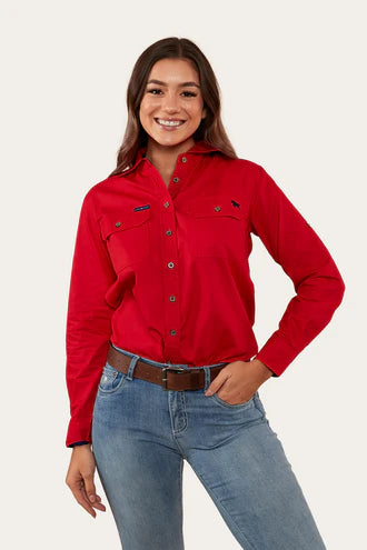 RINGERS WESTERN Pentecost River Womens Full Button Work Shirt - Red