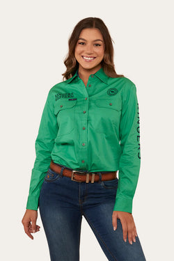 RINGERS WESTERN Signature Jillaroo Womens Full Button Work Shirt - Kelly Green/Navy