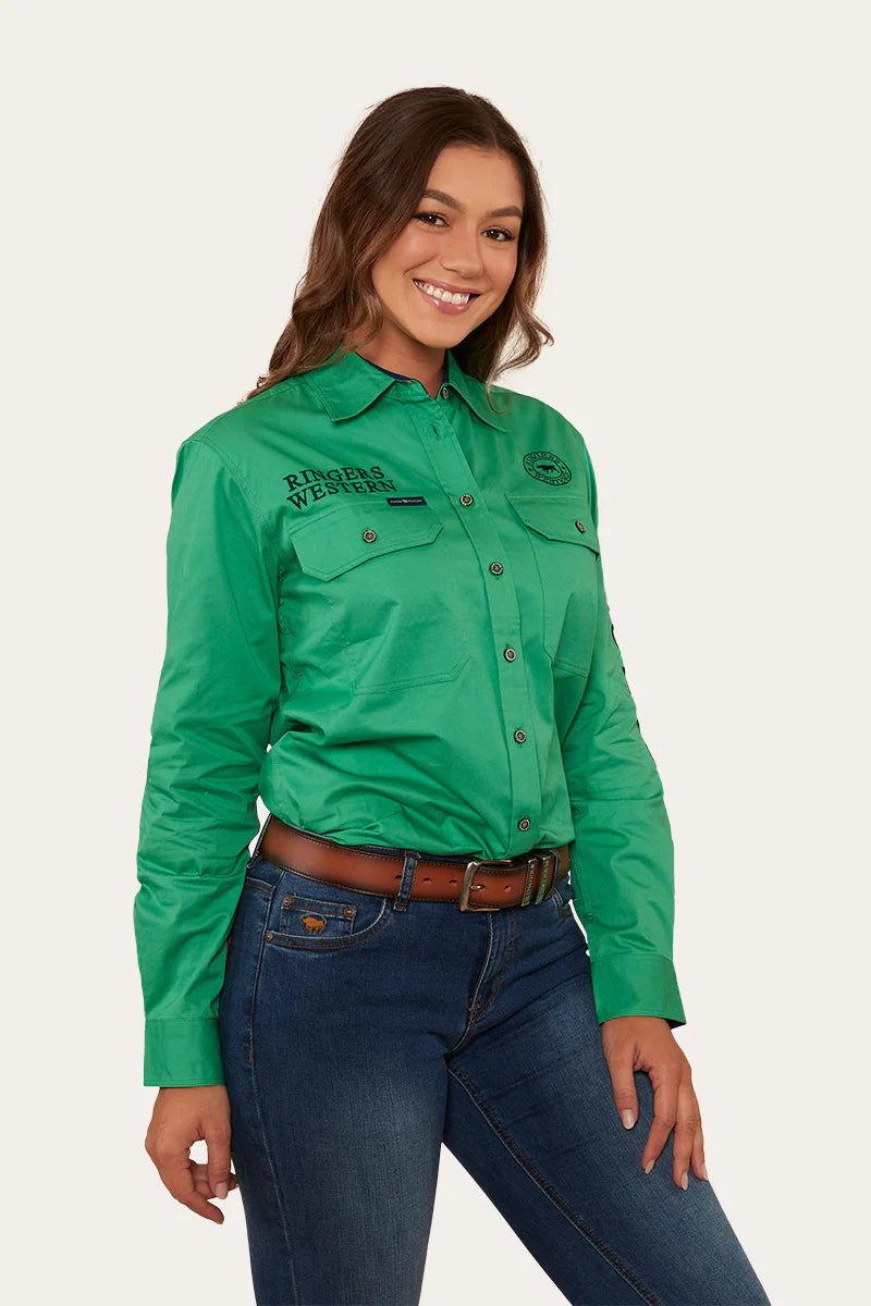 RINGERS WESTERN Signature Jillaroo Womens Full Button Work Shirt - Kelly Green/Navy