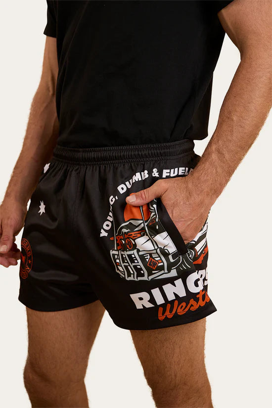 RINGERS WESTERN Young and Dumb Mens Footy Short Black/Orange (Copy)