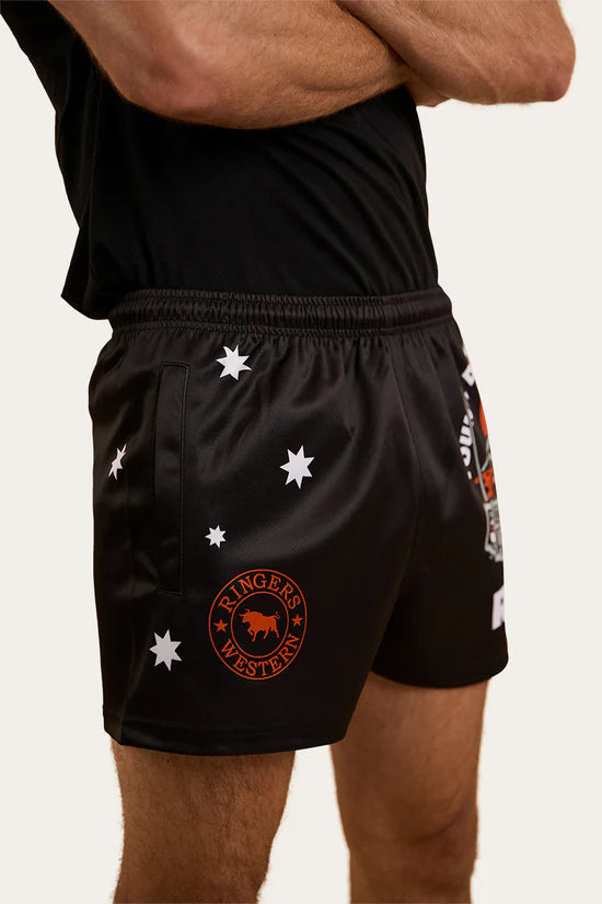 RINGERS WESTERN Young and Dumb Mens Footy Short Black/Orange (Copy)