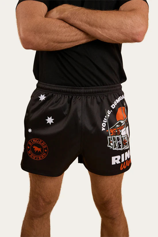 RINGERS WESTERN Young and Dumb Mens Footy Short Black/Orange (Copy)