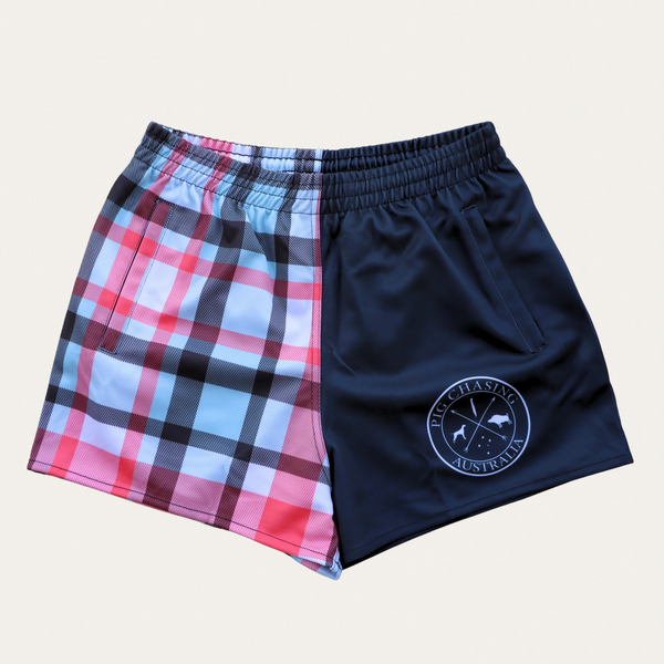 PCA Footy Shorts -Blue/Black/Red- ZIP Pockets!