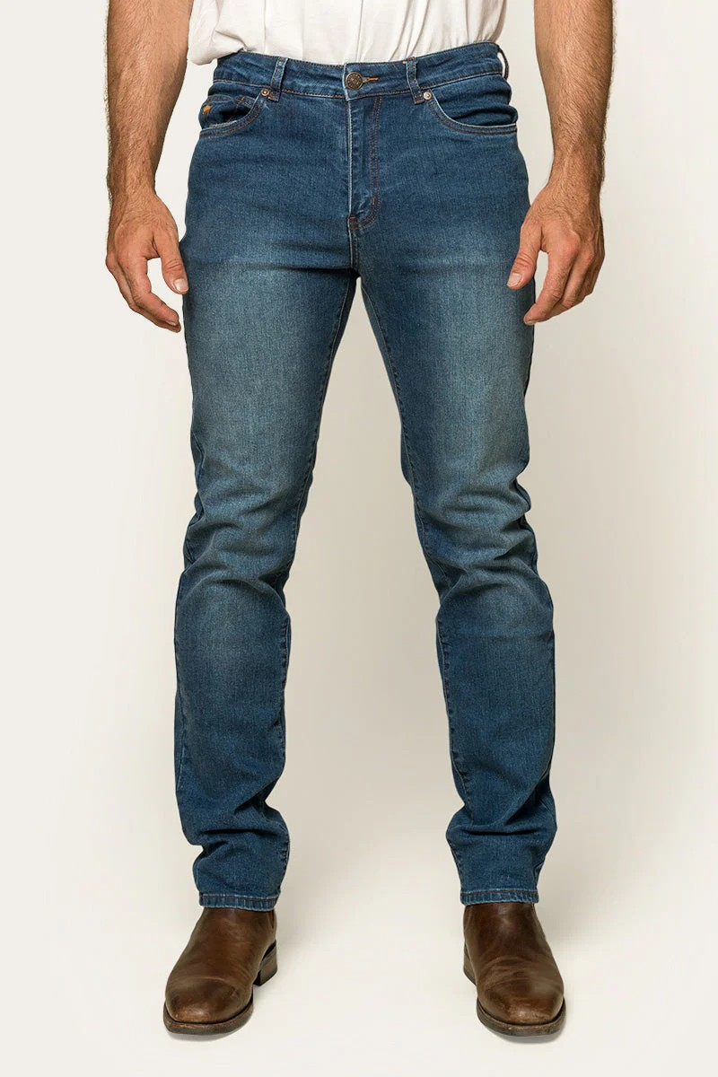 Burke Mens Tapered Leg Jeans- MID BLUE