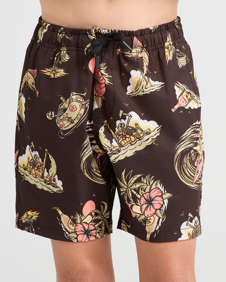The Mad Hueys FROTHIN OUT | YOUTH 14" SWIM VOLLEY SHORT - VINTAGE BLACK