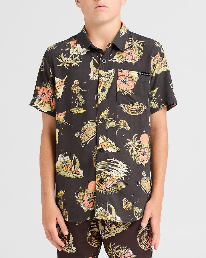 The Mad Hueys FROTHIN OUT | YOUTH WOVEN SHIRT - VINTAGE BLACK