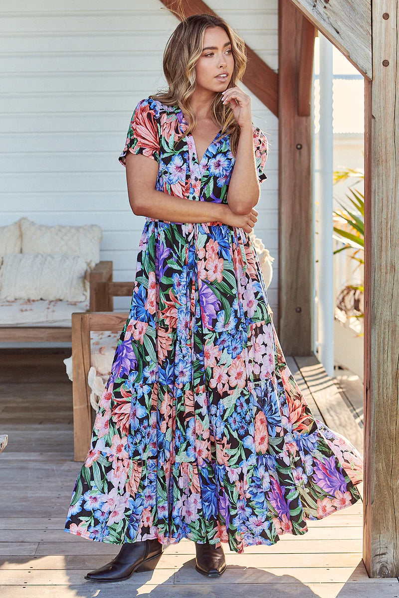 Midnight Tropics Print June Dress - Jaase