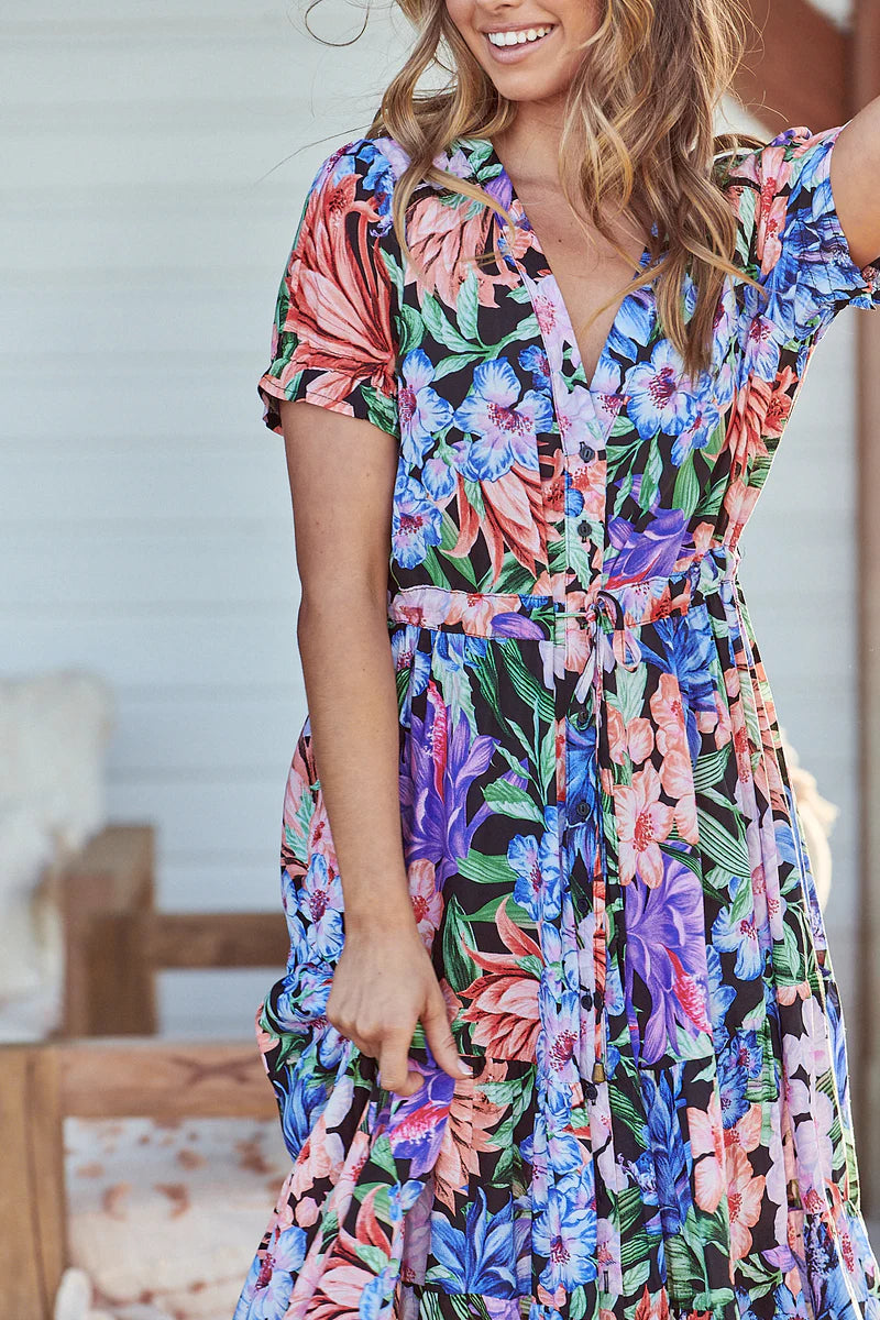 Midnight Tropics Print June Dress - Jaase