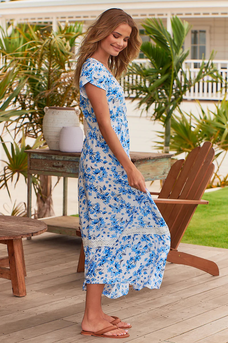 Blue Prairie Print Carmen Maxi- Jaase