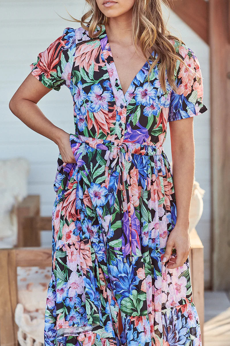 Midnight Tropics Print June Dress - Jaase