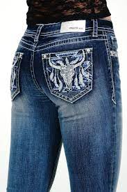 Women's Steer Head Feathers Embellishment Mid Rise Bootcut Jeans - GRACE IN LA