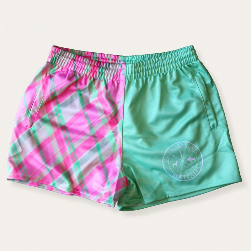 PCA Footy Shorts - Pink/Green Plaid