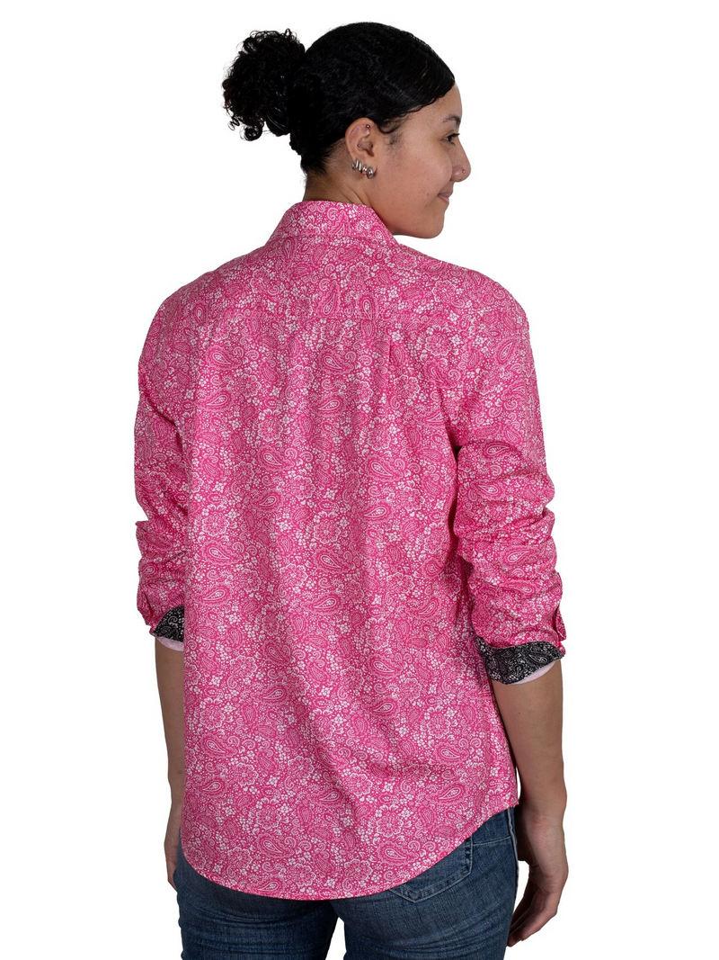 JUST COUNTRY Ladies Georgie 1/2 Button Work Shirt -Hot Pink Paisley