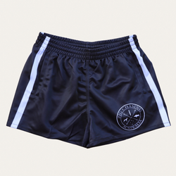 PCA Footy Shorts -Double Stripe Black - ZIP Pockets!
