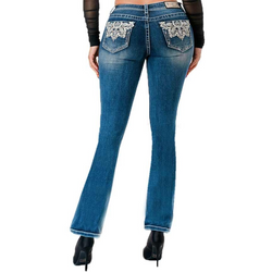 GRACE IN LA Women's Embroidered Rhinestone Mandala Jeans -EB51711