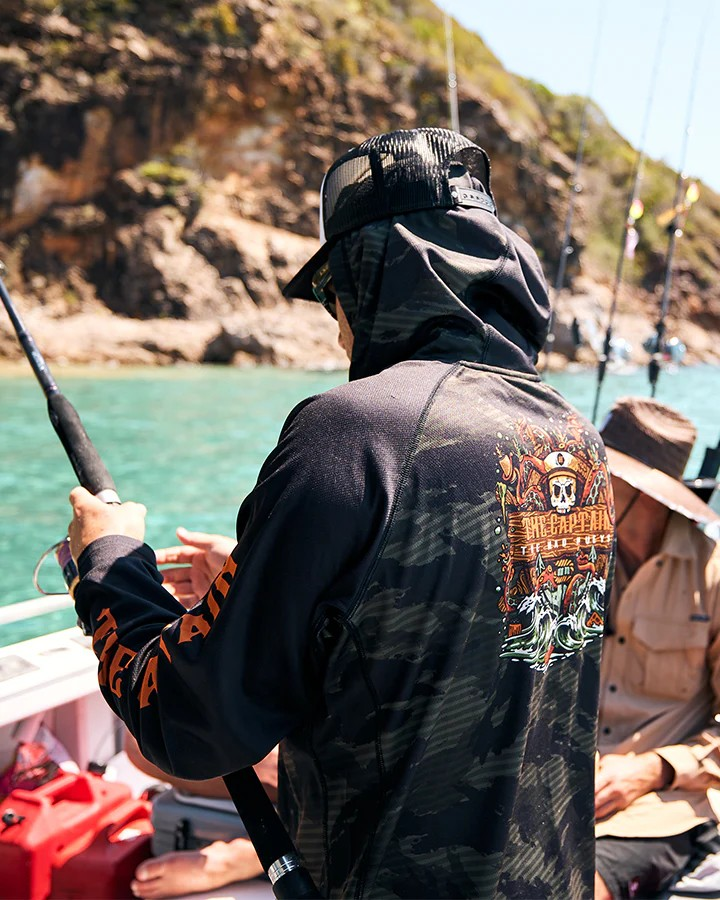 The Mad Hueys THE KRAKEN CAPTAIN | HOODED MASKED FISHING JERSEY - OLIVE