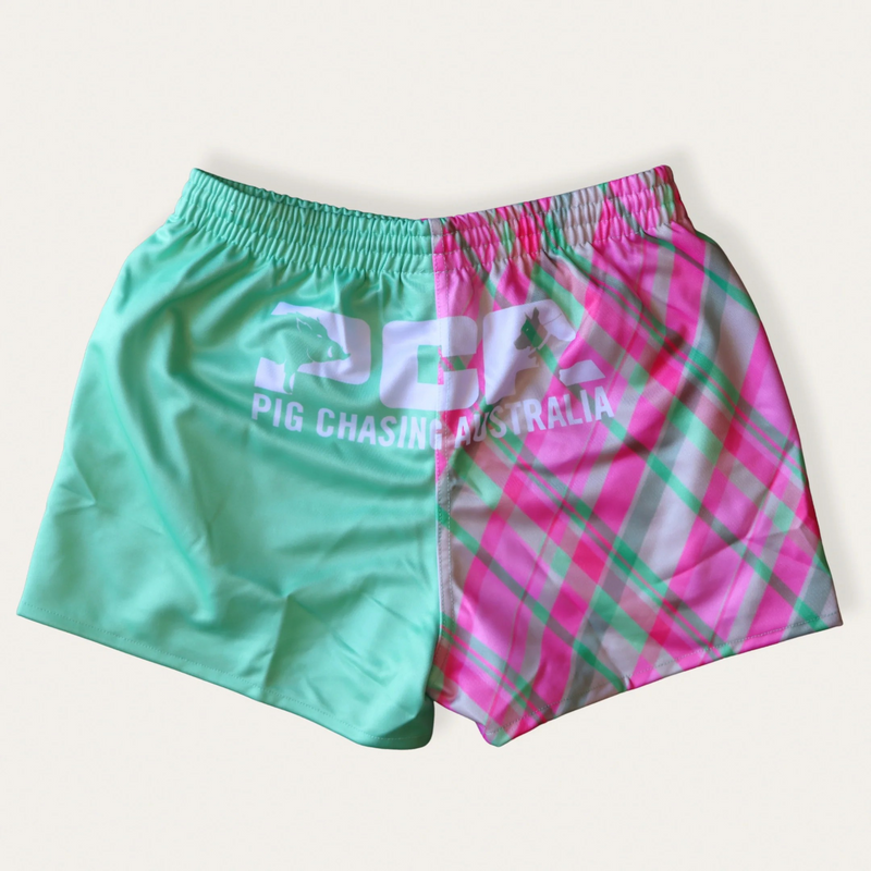 PCA Footy Shorts - Pink/Green Plaid