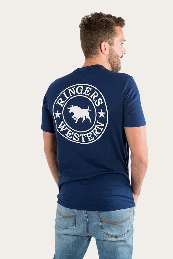 RINGERS WESTERN Signature Bull Mens Classic T-Shirt - Navy with White Print