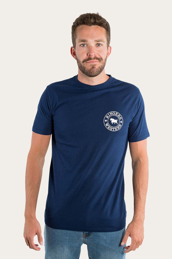 RINGERS WESTERN Signature Bull Mens Classic T-Shirt - Navy with White Print