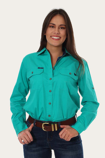 RINGERS WESTERN Pentecost River Womens Full Button Work Shirt - Mint