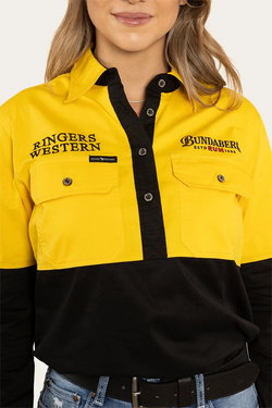 RINGERS WESTERN Bundy Womens Split Half Button Work Shirt - Yellow/Black