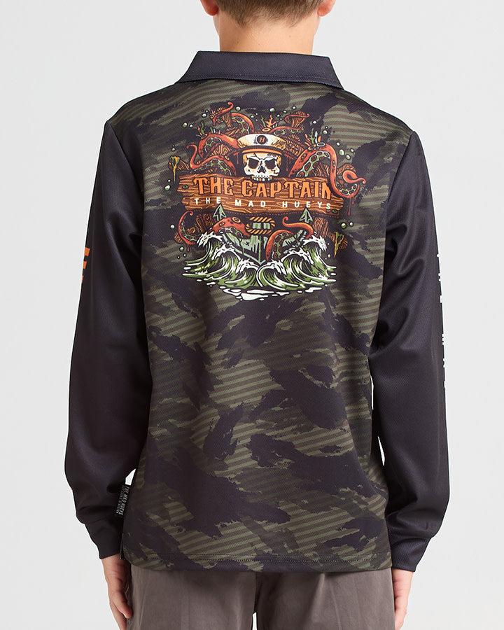 The Mad Hueys THE KRAKEN CAPTAIN | YOUTH FISHING JERSEY - OLIVE