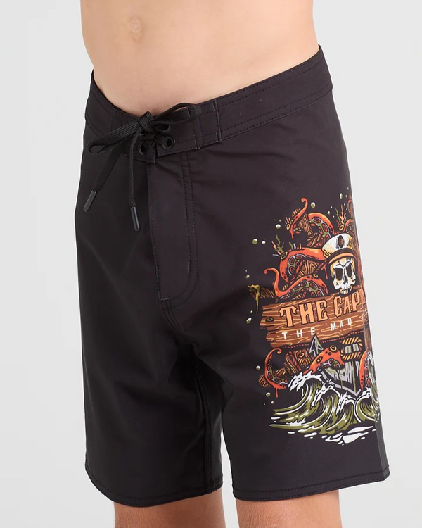 The Mad Hueys THE KRAKEN CAPTAIN | YOUTH 15" BOARDSHORT - BLACK