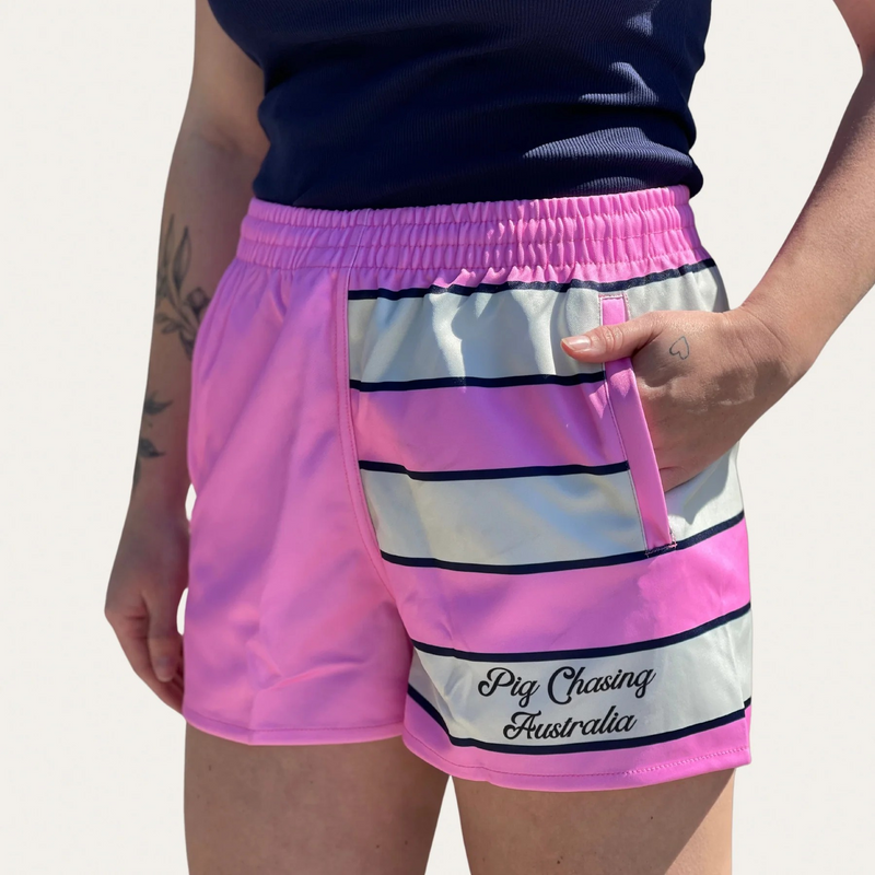 PCA Footy Shorts - MULTI/STRIPE - Pink/Bone ZIP Pockets