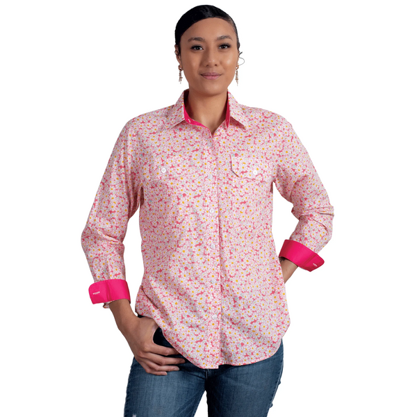 JUST COUNTRY Ladies Abbey Full Button Work Shirt -Hot Daisies