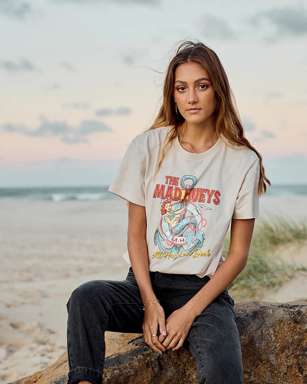 The Mad Hueys SUNFLOWER ANCHOR | WOMENS SS TEE - STONE