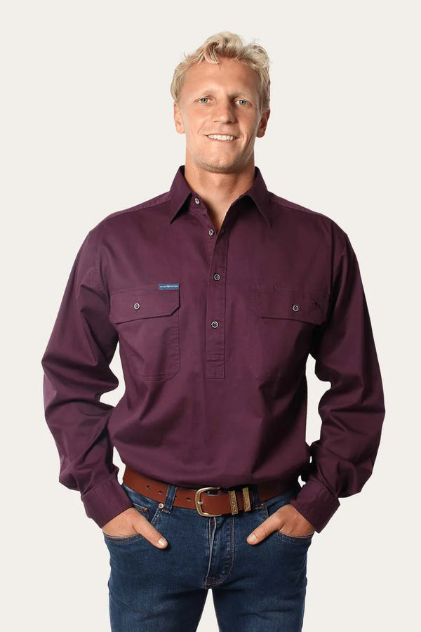 RINGERS WESTERN King River Men's Half button Work Shirt - Aubergine