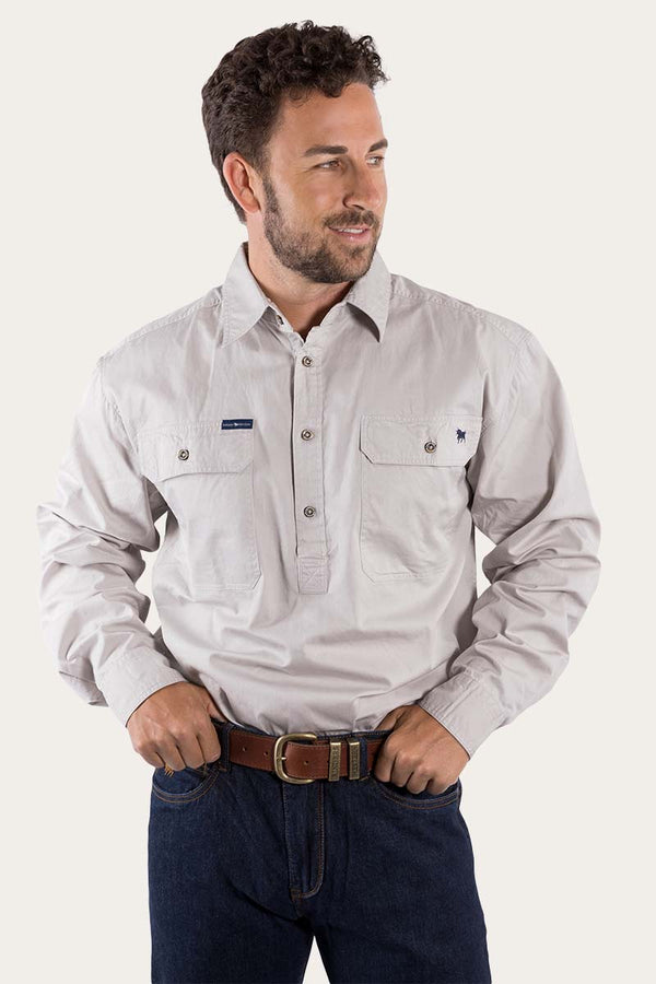 RINGERS WESTERN Boss Mens Half Button Work Shirt -Beige