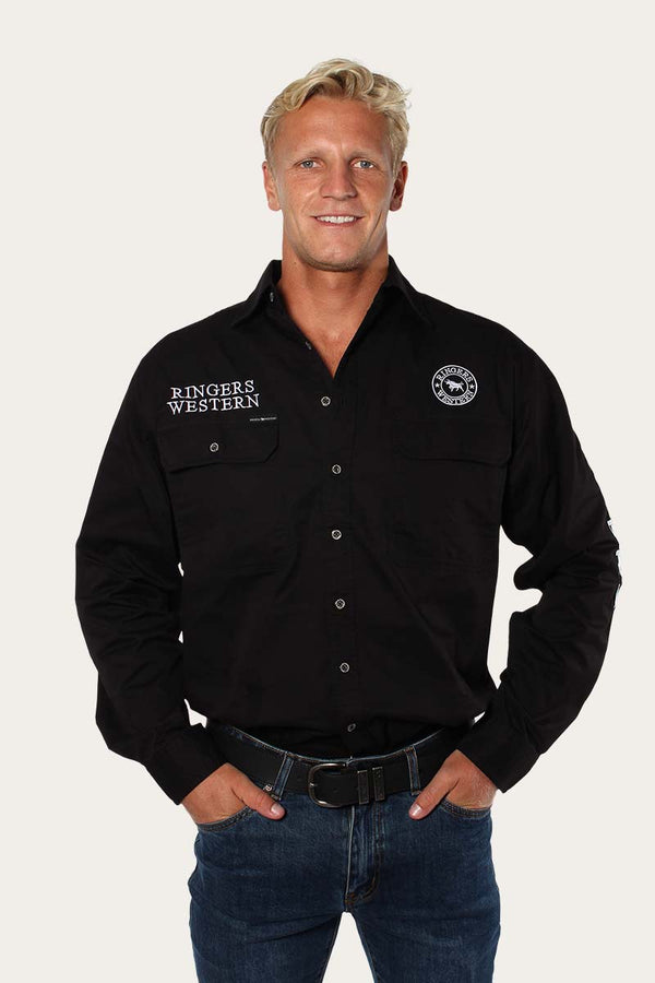 RINGERS WESTERN Hawkeye Mens Full Button Work Shirt -Black