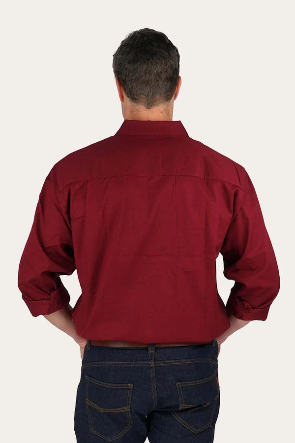 RINGERS WESTERN King River Mens Half Button Work Shirt - Burgundy