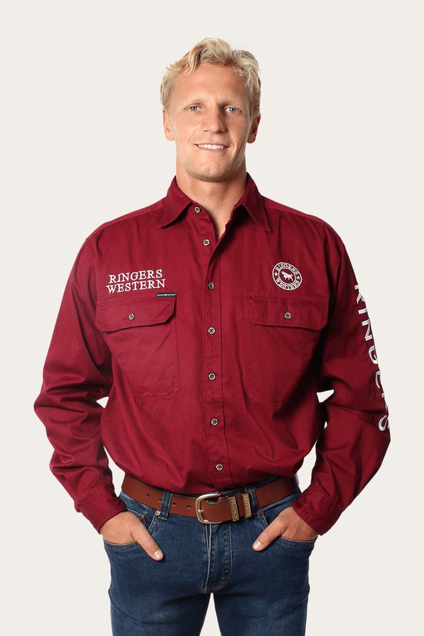 RINGERS WESTERN Mens Hawkeye Work Shirt - Burgundy / White