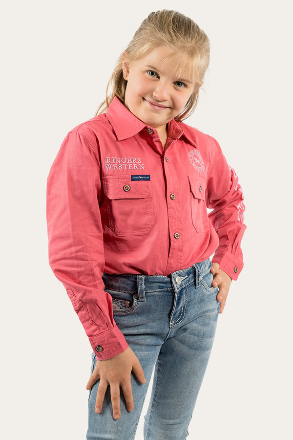 RINGERS WESTERN Kids Jackaroo L/S Full Button Embroidered Work Shirt -Camelia Rose / Ballet Pink