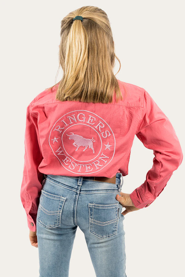 RINGERS WESTERN Kids Jackaroo L/S Full Button Embroidered Work Shirt -Camelia Rose / Ballet Pink